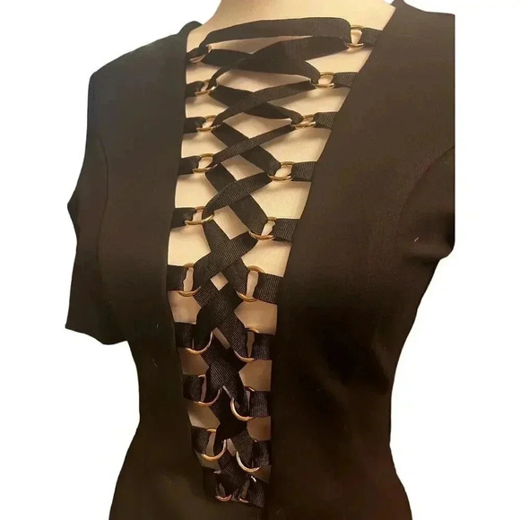 NUDE apparel black dress bodycon with corseted front medium - Picture 2 of 9